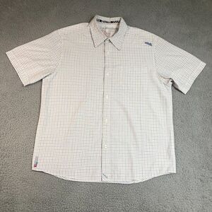 Quiksilver Shirt Mens Medium‎ White Plaid Preppy Pocket Button Up Logo Spell Out